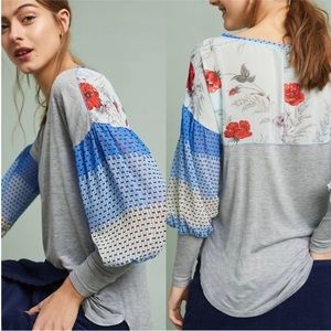 Anthropologie Gray and Blue Floral Blouse